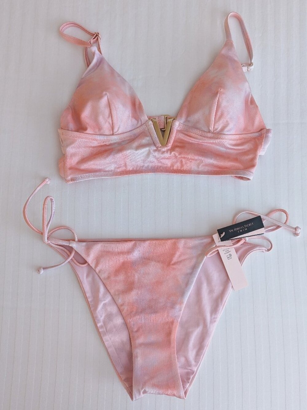 Victoria's Secret Swim 2 Piece Set V-Hardware Bikini Top/Cheeky Bottom Tie Dye P